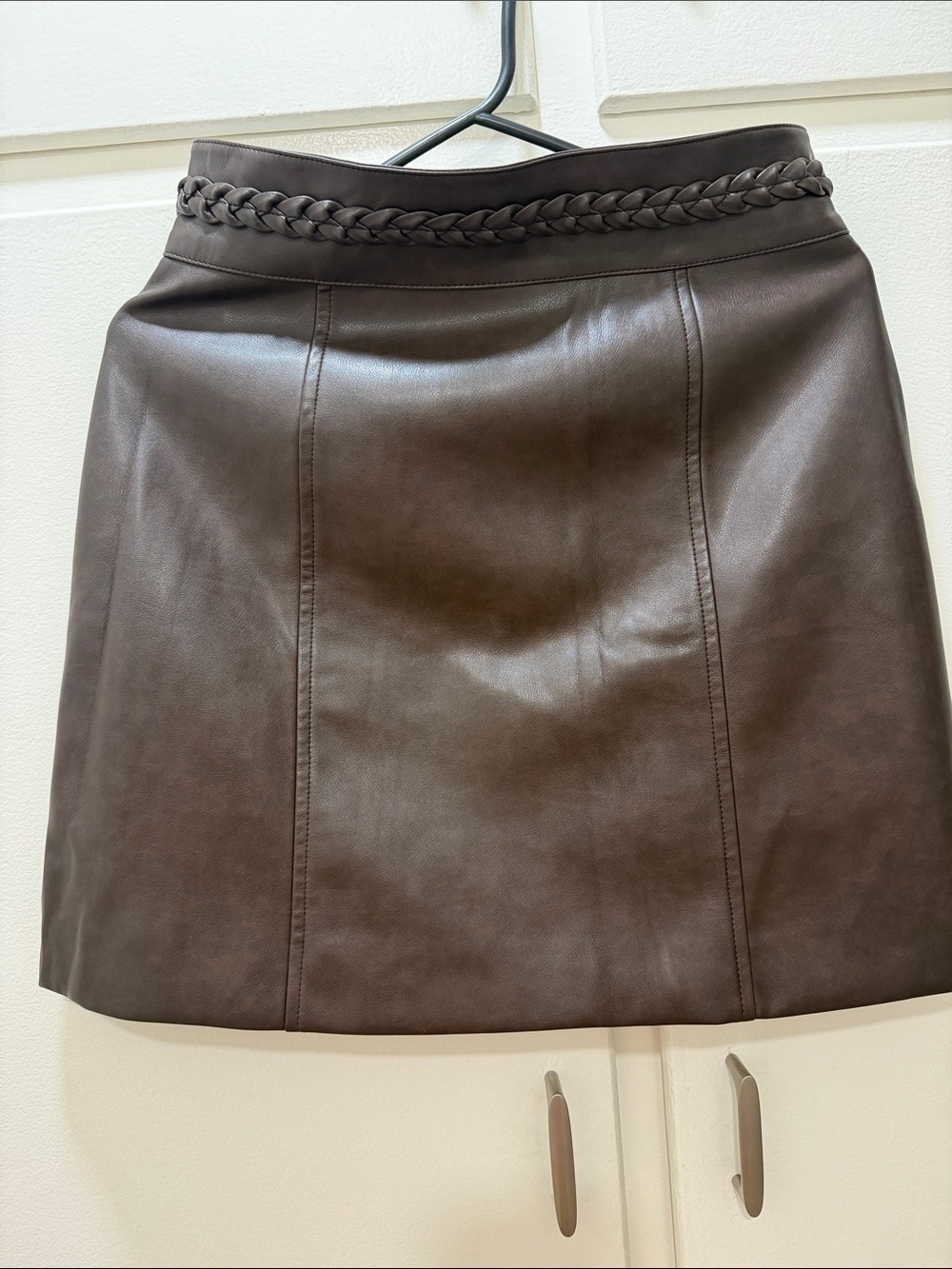 Braided Waist Brown Faux Leather Mini Skirt
